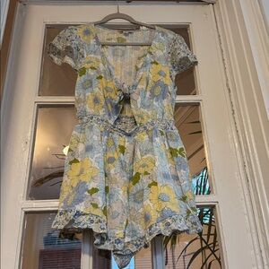 American Eagle Outfitters Floral Jumpsuit - Blue and Yellow